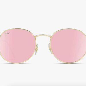 New Women's Pink Reflective Lens with Gold Frame Round Trendy Sunglasses